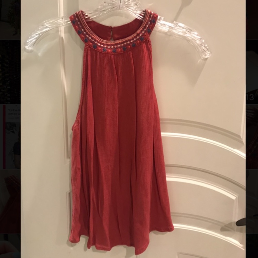 Chloe & Katie red embroidered halter top